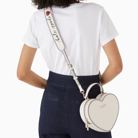 NWT Kate spade Love Shack Guitar Strap Heart Crossbody Purse parchment black - Picture 2 of 7